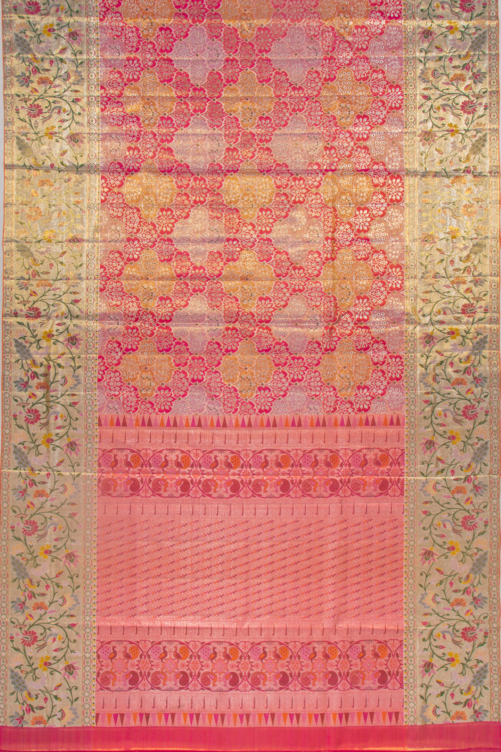 Kanchipuram Silk Tissue Brocade Pink Saree