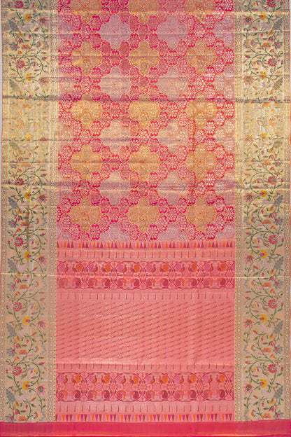 Kanchipuram Silk Tissue Brocade Pink Saree