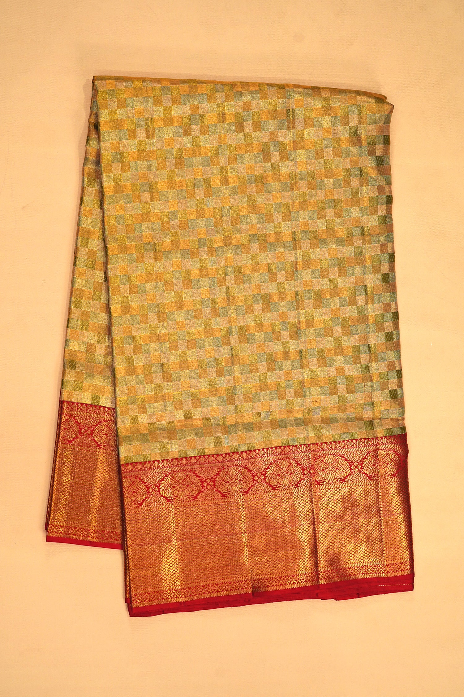 Kanchipuram Silk Tissue Geometrical Brocade Gold Saree