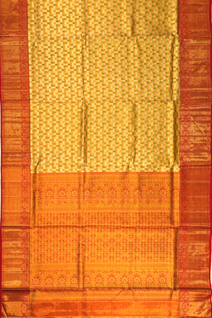 Kanchipuram Silk Tissue Geometrical Brocade Gold Saree