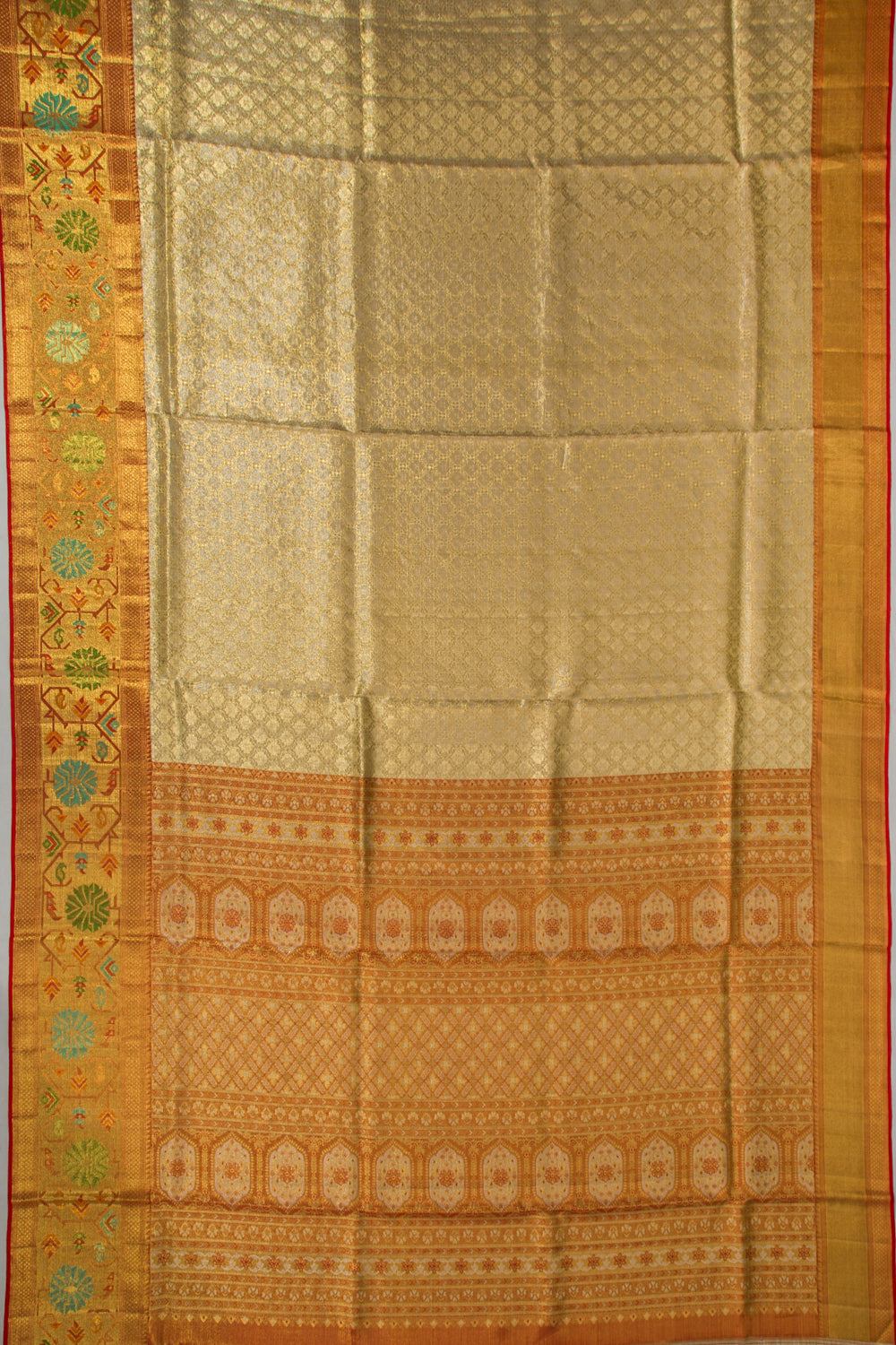 Kanchipuram Silk Tissue Brocade Gold Saree
