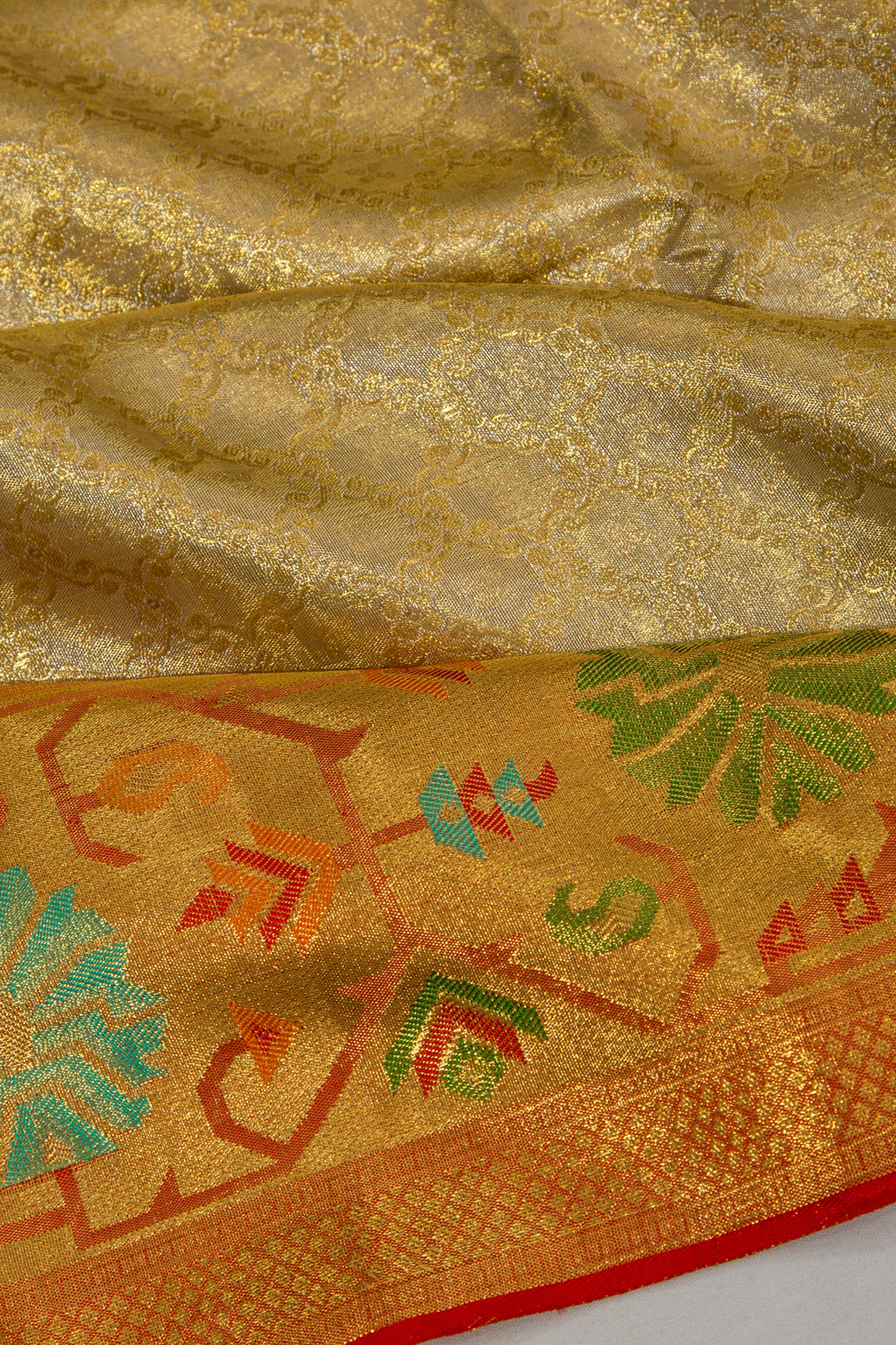 Kanchipuram Silk Tissue Brocade Gold Saree