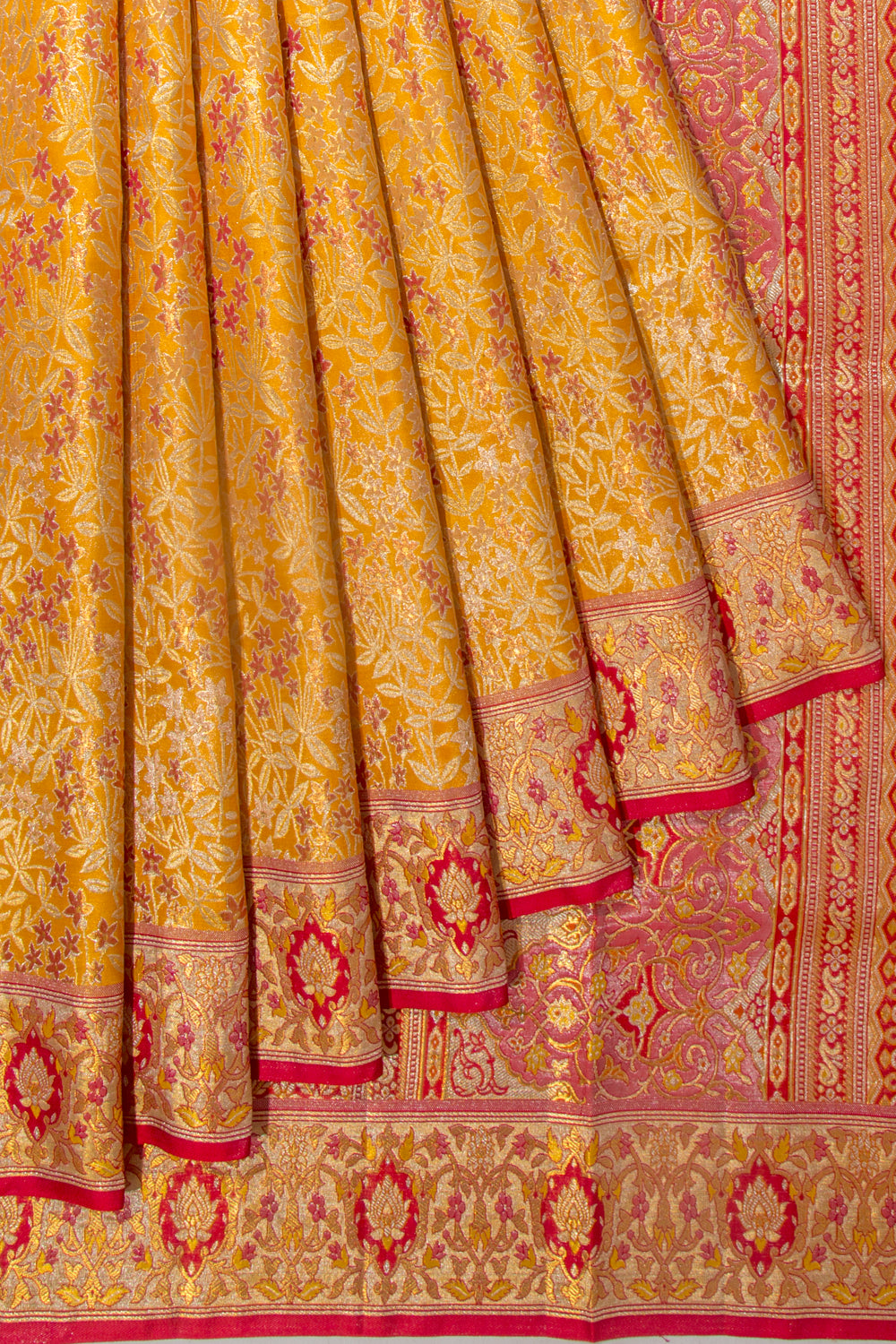Kanchipuram Silk Tissue Brocade Yellow Saree