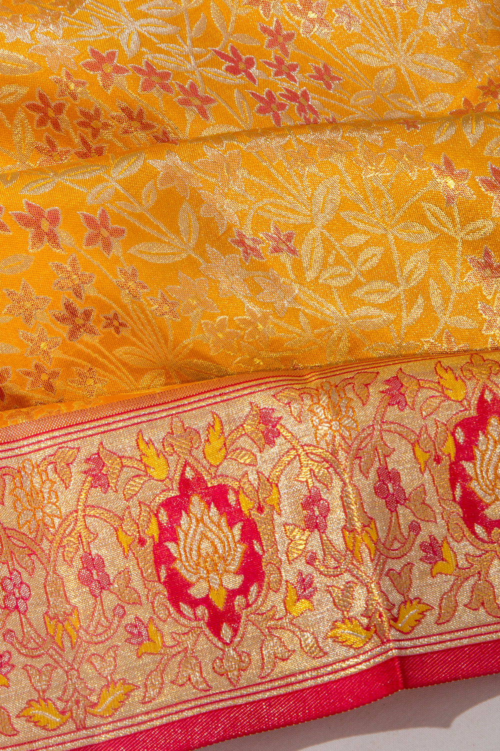 Kanchipuram Silk Tissue Brocade Yellow Saree
