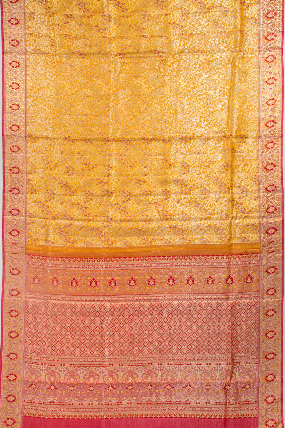 Kanchipuram Silk Tissue Brocade Yellow Saree
