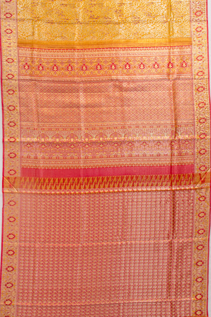 Kanchipuram Silk Tissue Brocade Yellow Saree