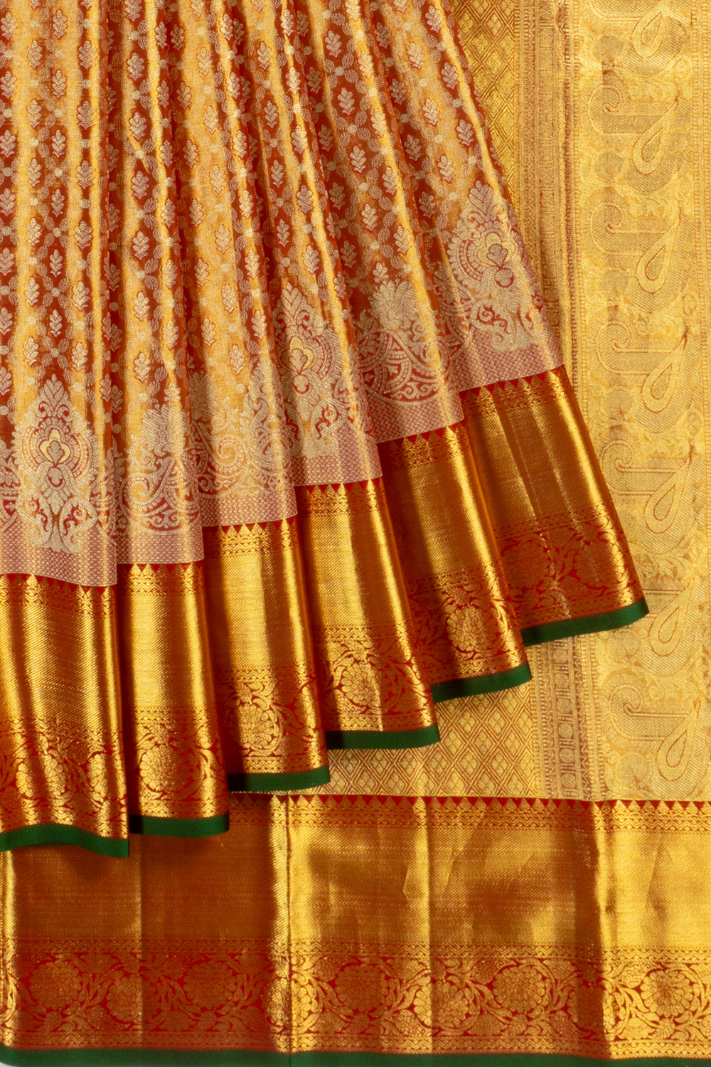 Kanchipuram Silk Tissue Criss Cross Checks And Butta Red Saree