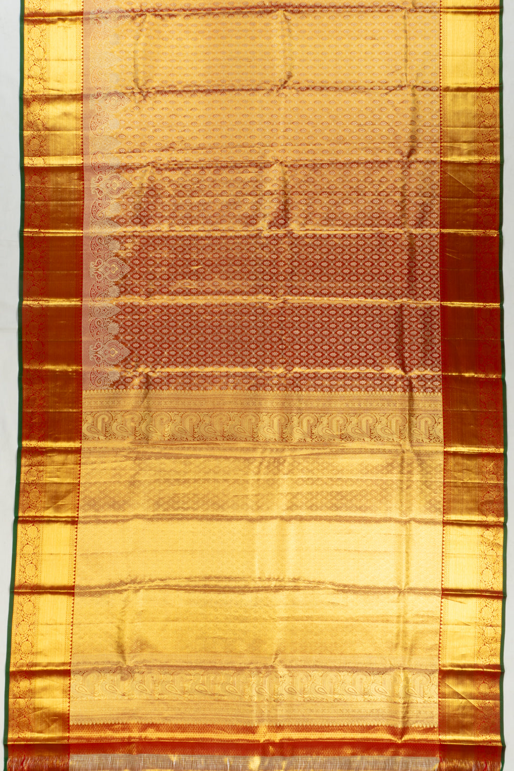 Kanchipuram Silk Tissue Criss Cross Checks And Butta Red Saree