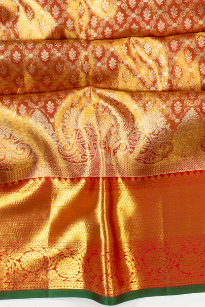 Kanchipuram Silk Tissue Criss Cross Checks And Butta Red Saree