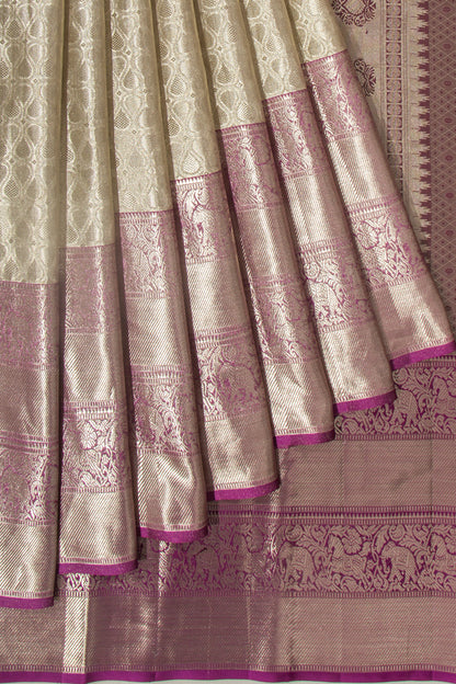 Taranga Kanchi Silk Tissue Brocade Silver Saree