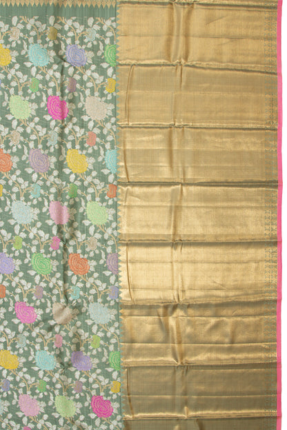Kanchipuram Silk Jaal Sage Green Saree