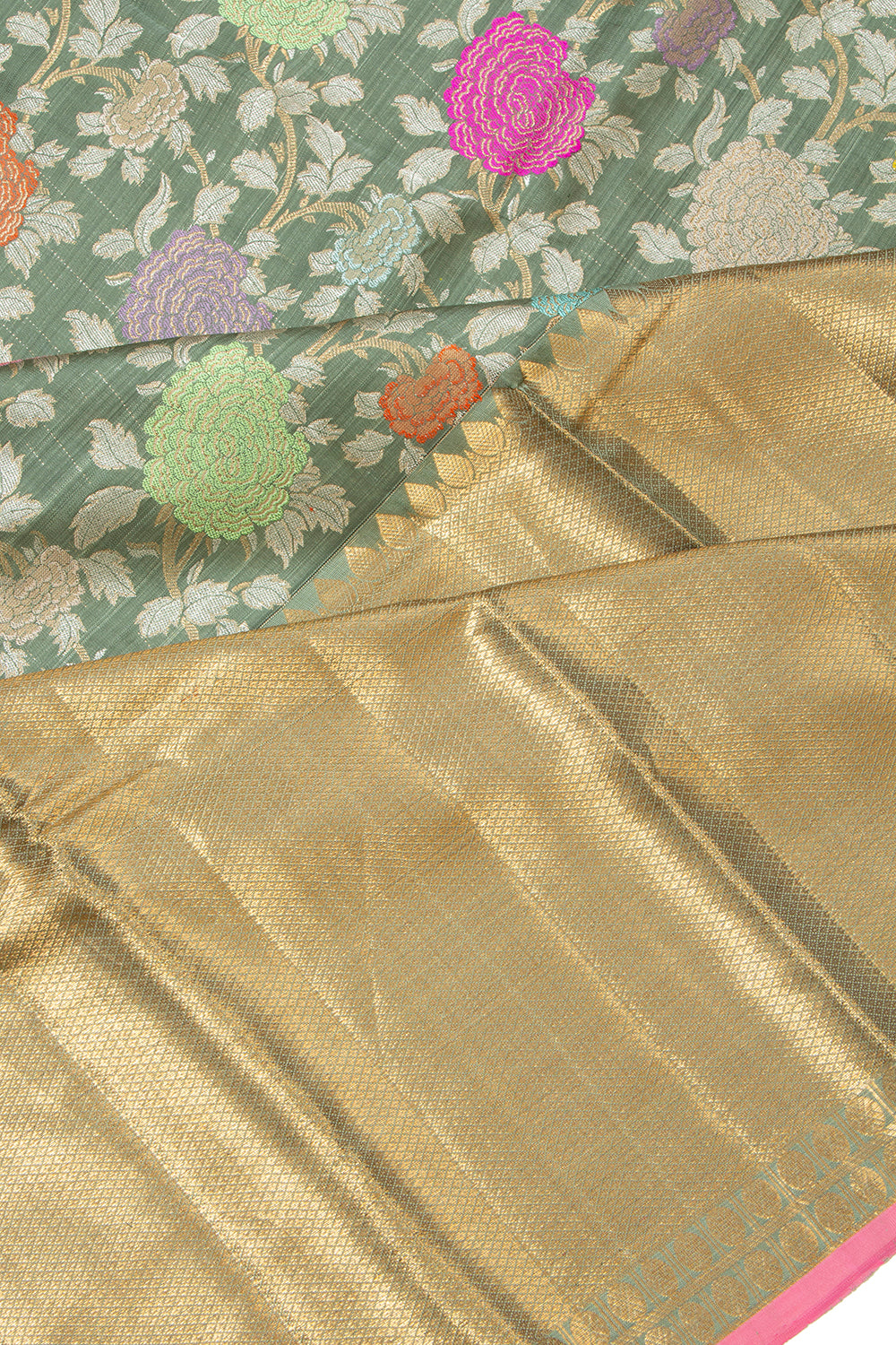 Kanchipuram Silk Jaal Sage Green Saree