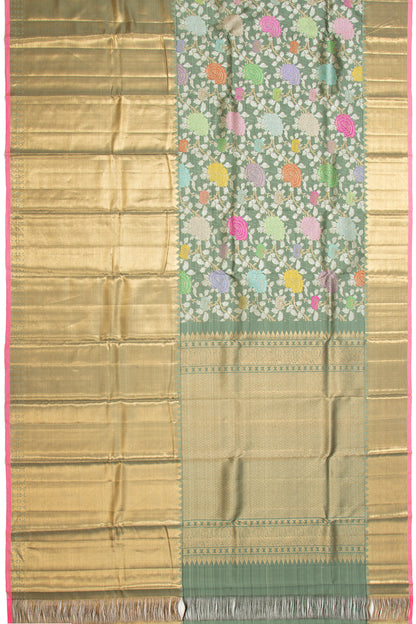 Kanchipuram Silk Jaal Sage Green Saree