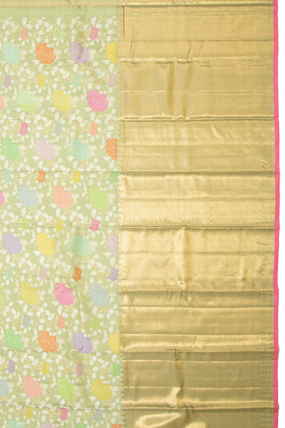 Kanchipuram Silk Jaal Green Saree