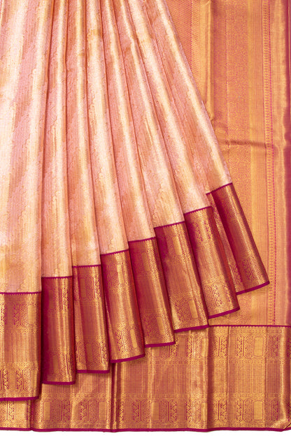 Kanchipuram Silk Tissue Brocade Peach Saree