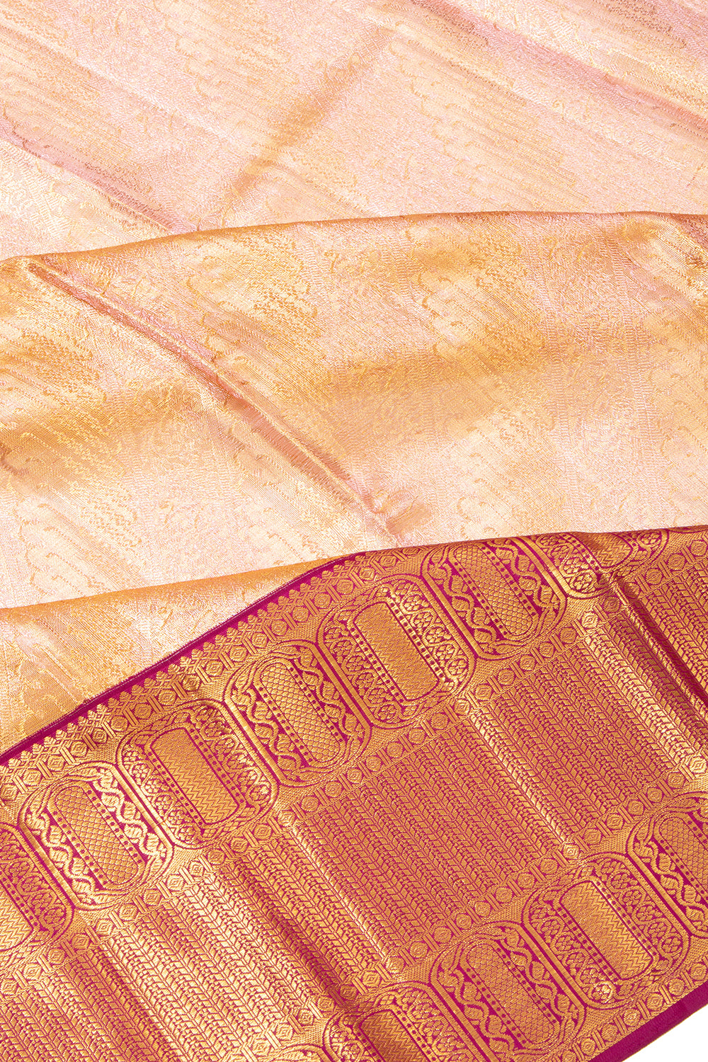 Kanchipuram Silk Tissue Brocade Peach Saree