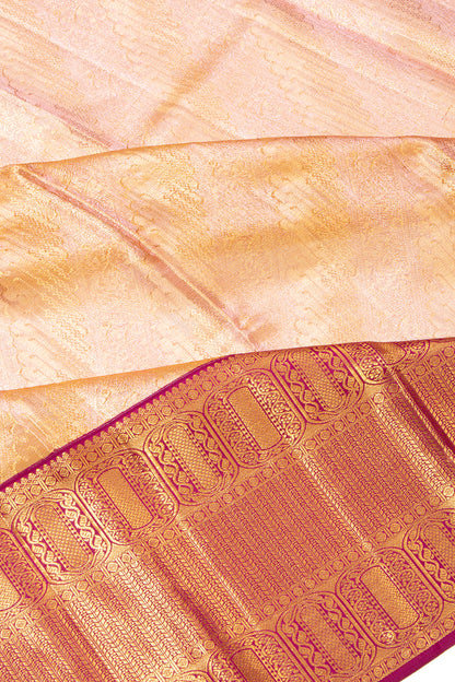Kanchipuram Silk Tissue Brocade Peach Saree