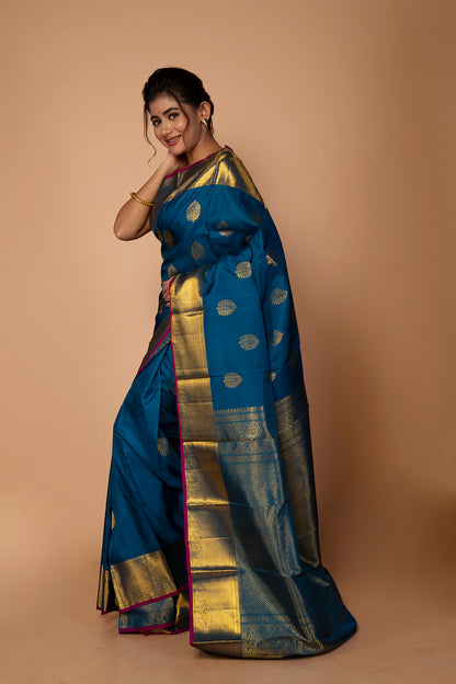 Kanchipuram Silk Butta Teal Blue Saree