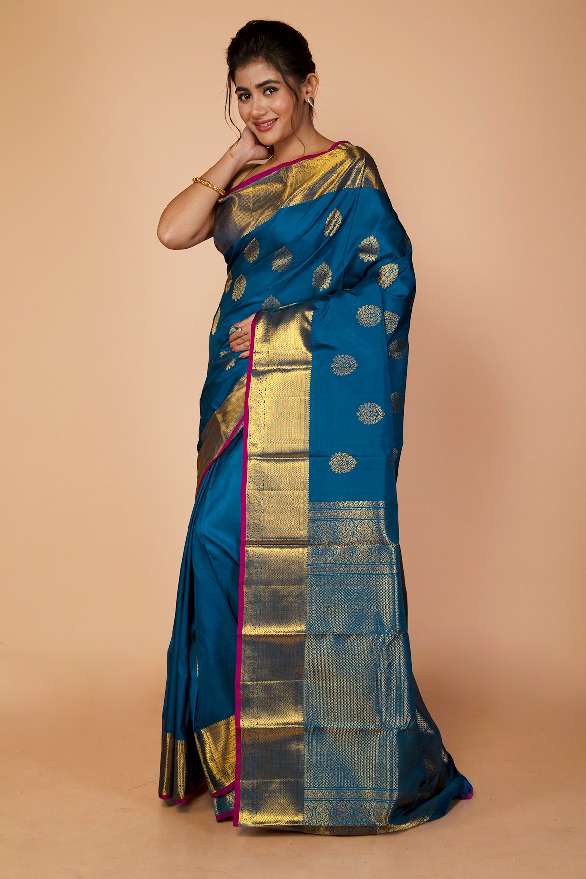 Kanchipuram Silk Butta Teal Blue Saree