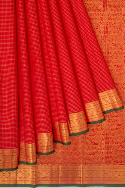 Kanchipuram Silk Checks Red Saree