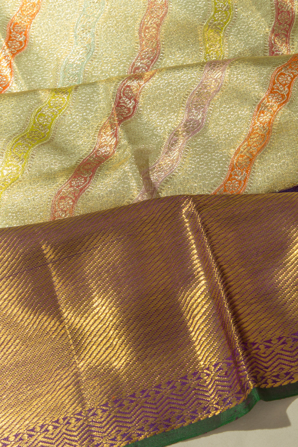 Kanchipuram Silk Tissue Rangkat Inspired Brocade Pastel Green Saree