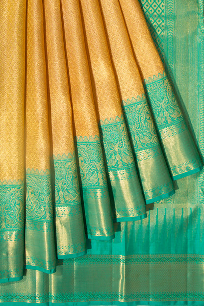 Kanchipuram Silk Tissue Brocade Gold Saree