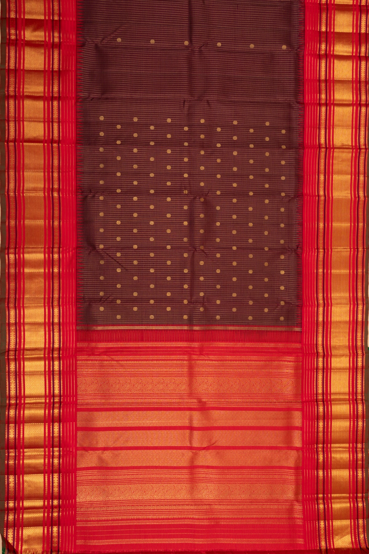 Kanchipuram Silk Checks And Butta Burgundy Saree