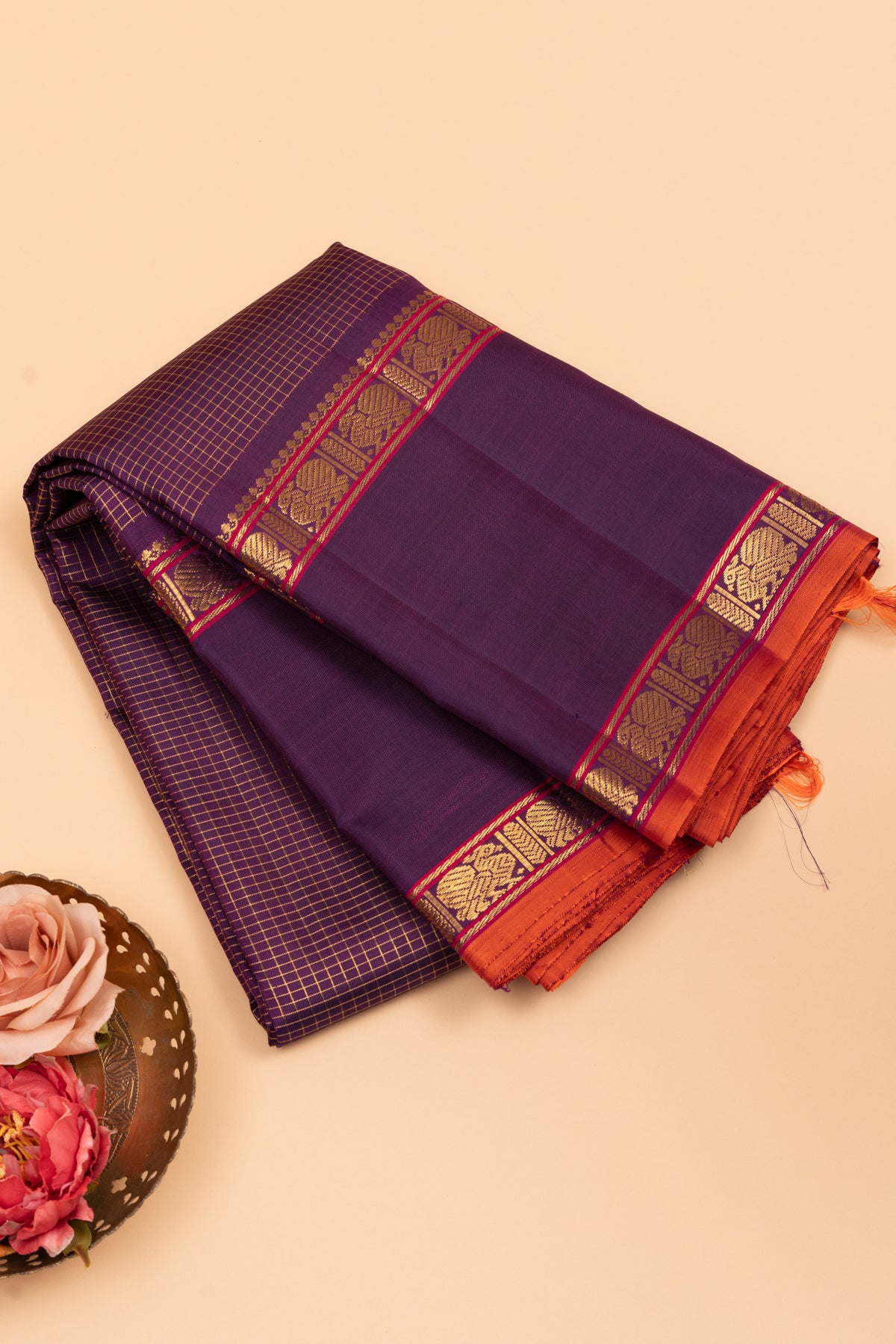 Kanchipuram Silk Checks Purple Saree