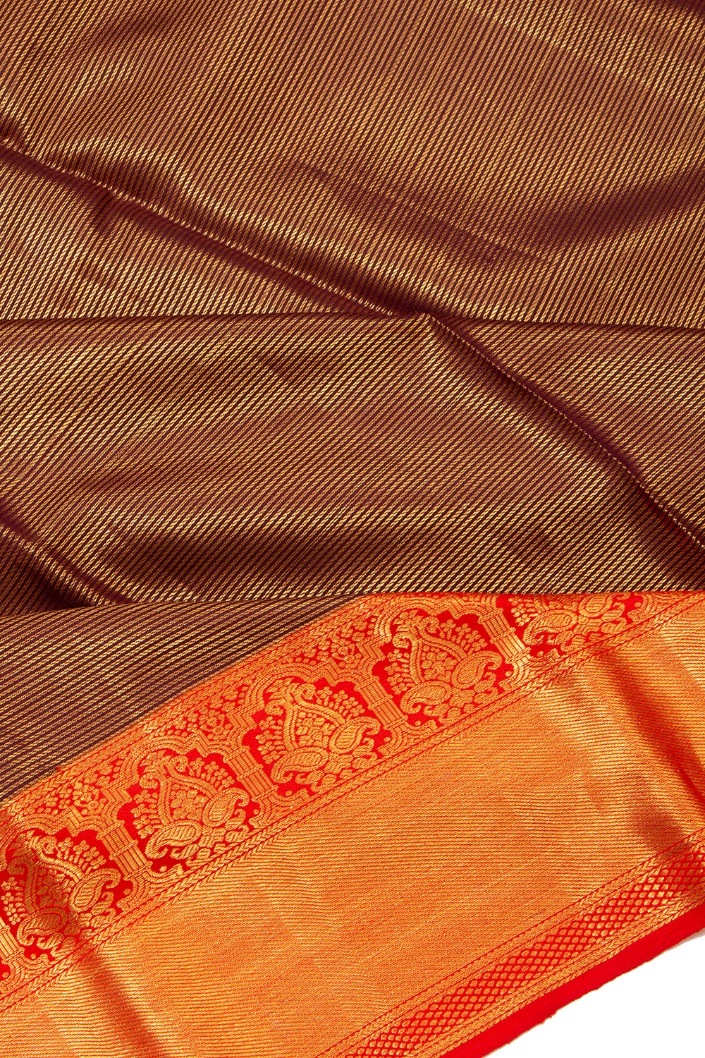 Kanchipuram Silk Tissue Oosi Lines Brown Saree