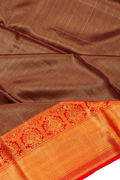 Kanchipuram Silk Tissue Oosi Lines Brown Saree