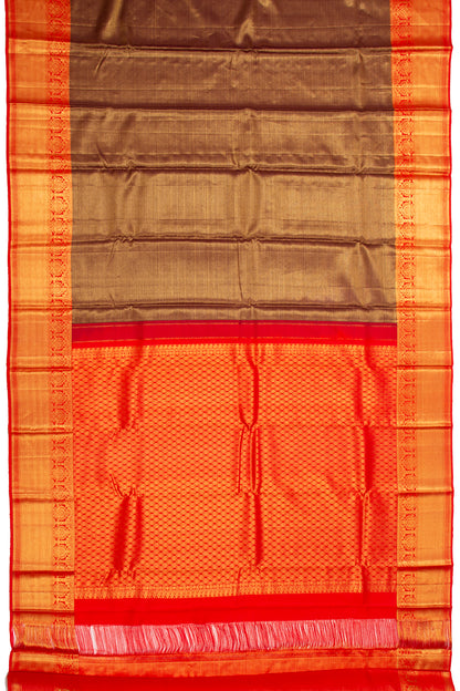 Kanchipuram Silk Tissue Oosi Lines Brown Saree