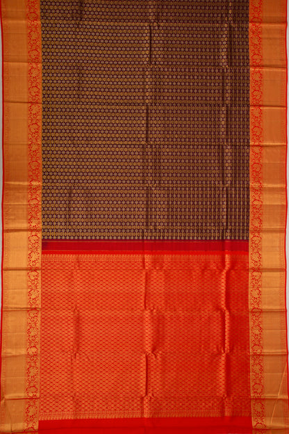 Kanchipuram Silk Checks And Butta Coffee Brown Saree