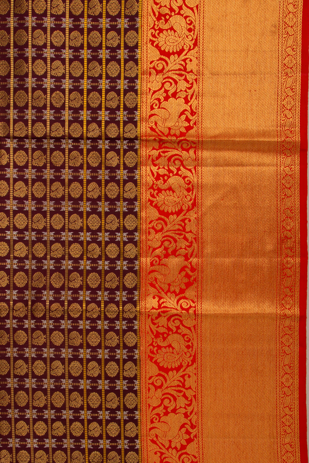 Kanchipuram Silk Checks And Butta Coffee Brown Saree