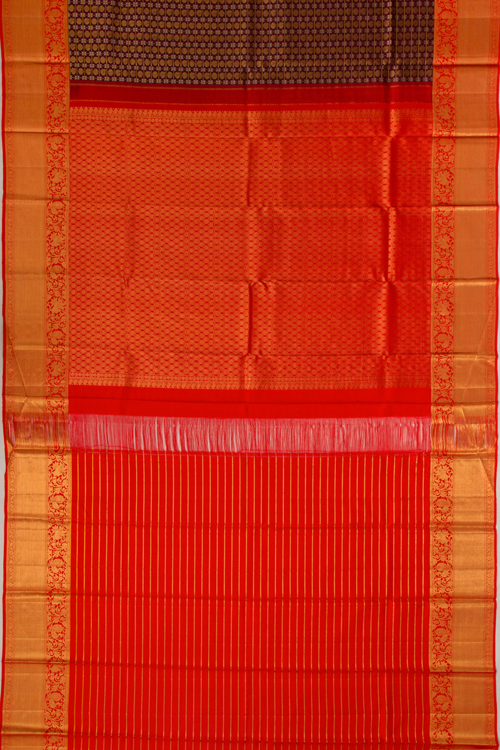 Kanchipuram Silk Checks And Butta Coffee Brown Saree