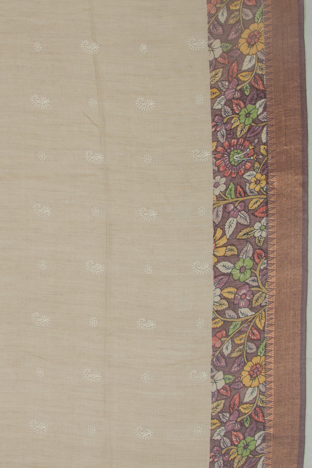 Linen Embroidery Butta Beige Saree