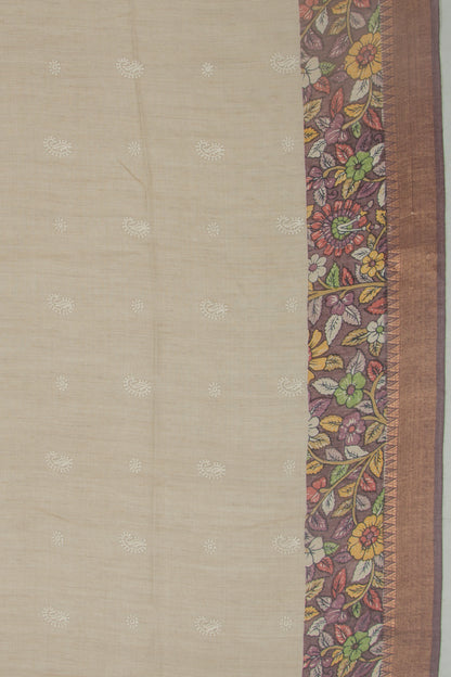 Linen Embroidery Butta Beige Saree