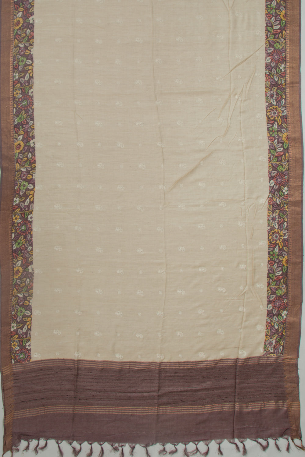 Linen Embroidery Butta Beige Saree