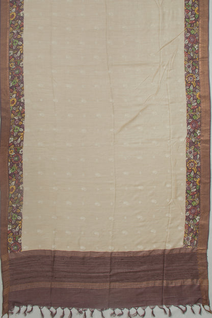 Linen Embroidery Butta Beige Saree