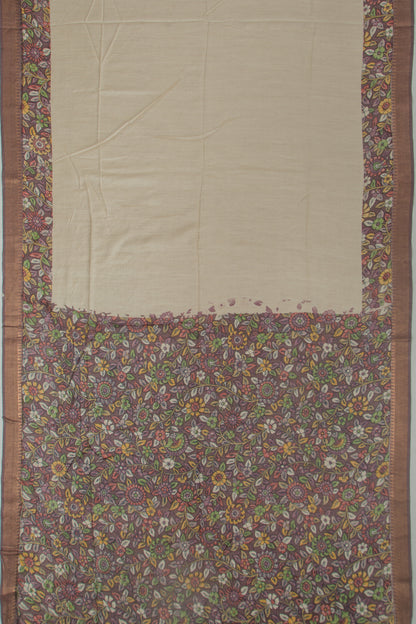 Linen Embroidery Butta Beige Saree