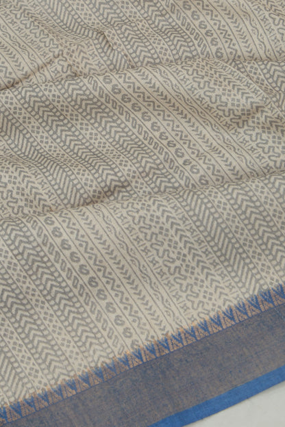 Tussar Printed Beige Saree