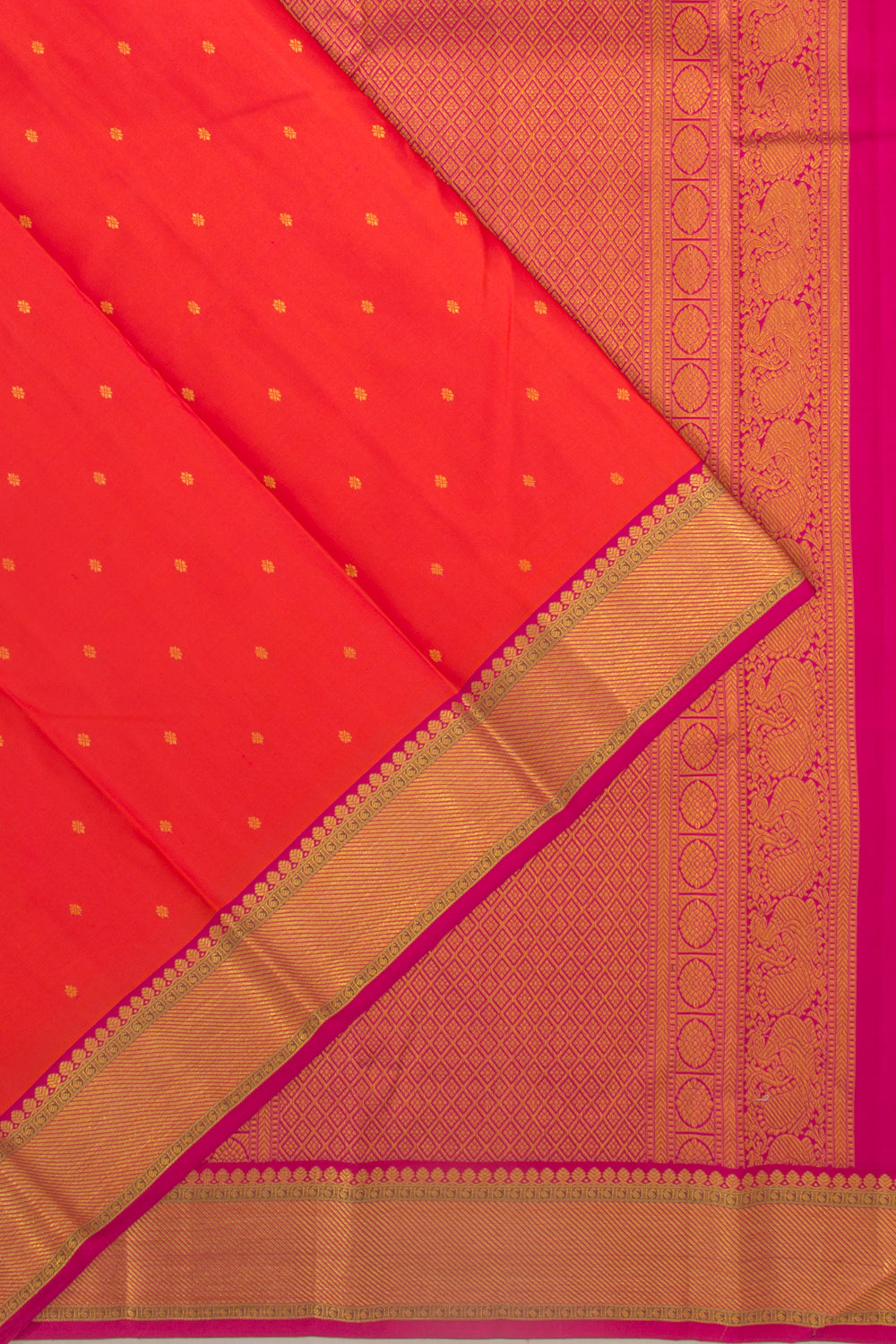 Kanchipuram Silk Butta Dual Tone Pink And Orange Saree