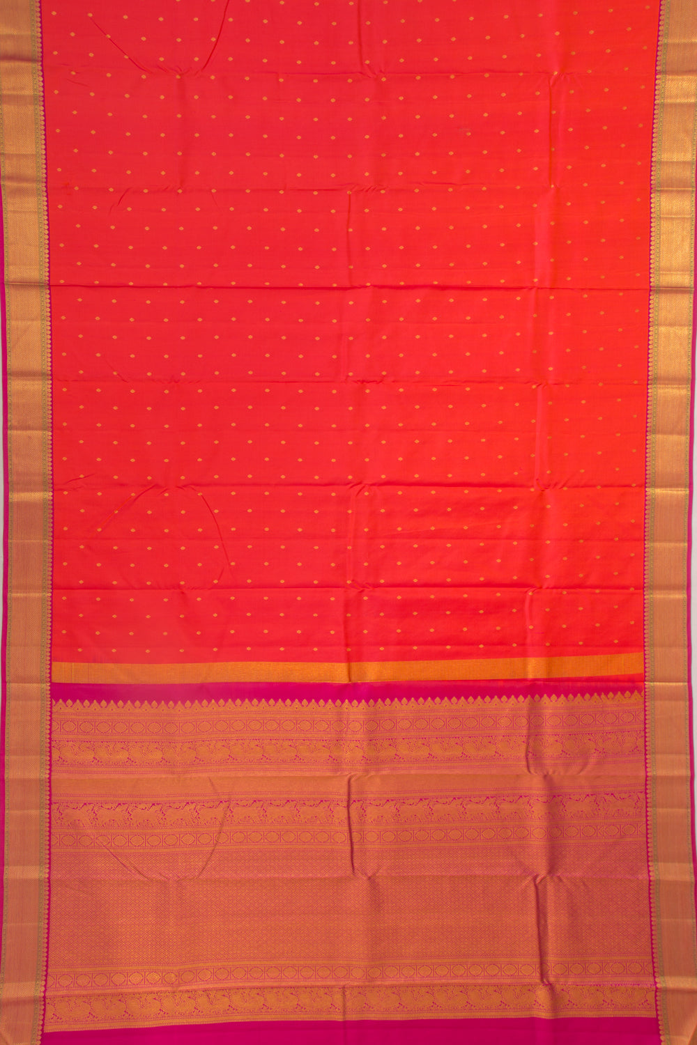 Kanchipuram Silk Butta Dual Tone Pink And Orange Saree