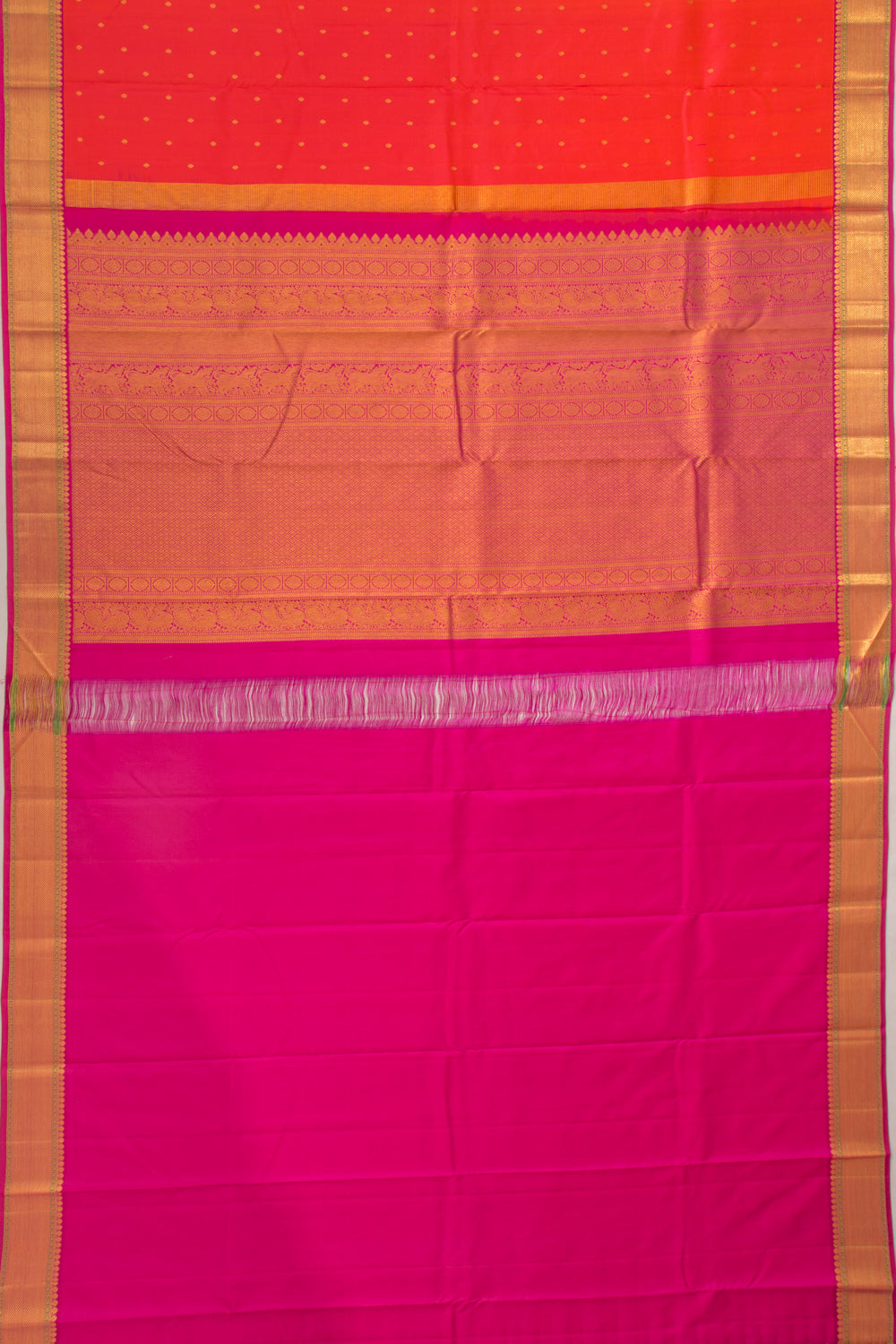 Kanchipuram Silk Butta Dual Tone Pink And Orange Saree