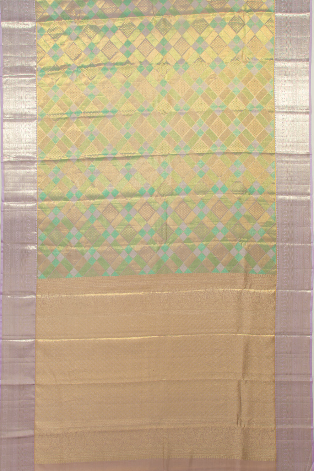Kanchipuram Silk Tissue Geometrical Brocade Multicolour Saree