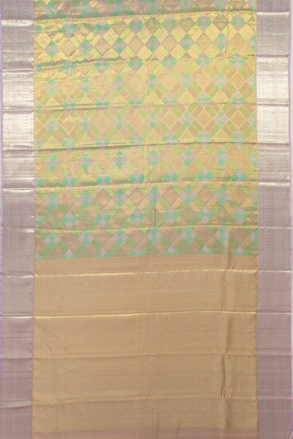 Kanchipuram Silk Tissue Geometrical Brocade Multicolour Saree