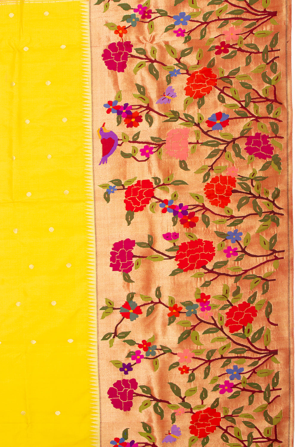 Paithani Silk Butta Yellow Saree