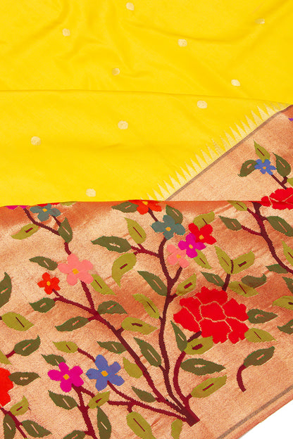 Paithani Silk Butta Yellow Saree