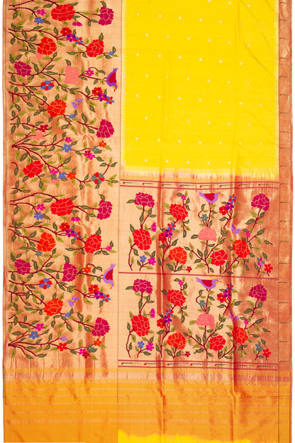 Paithani Silk Butta Yellow Saree