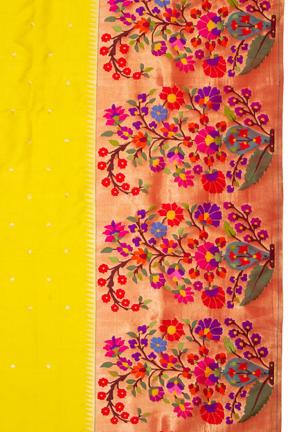 Paithani Silk Butta Yellow Saree