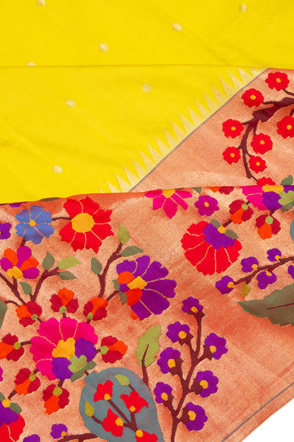 Paithani Silk Butta Yellow Saree